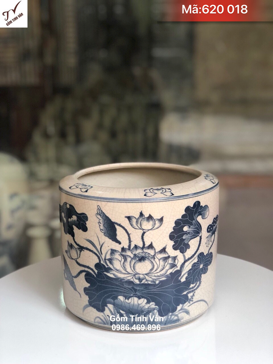 Bát hương men rạn cổ vẽ trơn, mã 620018, hoa sen sen vẽ tay, bày ban thờ phật, đủ cỡ đk 10-12-14-16-18-20-22-25 cm...-đồ thờ cúng rạn cổ gốm bát tràng