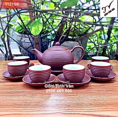 Bộ bình trà gốm vuốt tử sa, dáng tống màu nâu, lòng ly xanh ngọc, dung tích 500ml, 1 bình 6 ly 7 đĩa, bộ bình trà đạo, gốm bát tràng cao cấp
