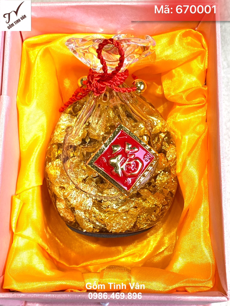Hũ kim tiền, tiền vàng, phong thuỷ, mã 670001, trưng ban tài địa, để trên ô tô, mang tài lộc cho gia chủ, cao 10 đk 7 cm, gốm tinh vân
