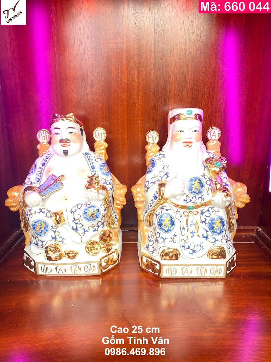 Tượng thần tài thổ địa vẽ vàng, mã 660044, cao 25 ngang 15 cm, để ban tài địa, đồ thờ cúng bát tràng cao cấp