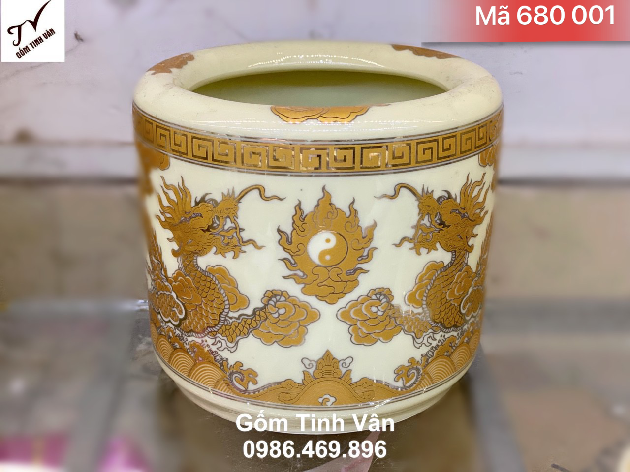 Bát nhang rồng 10 cm men kem vàng ánh kim, đủ cỡ 10-12-14-16-18-20-22-25 cm, sứ bát tràng cao cấp, đồ thờ cúng đẹp