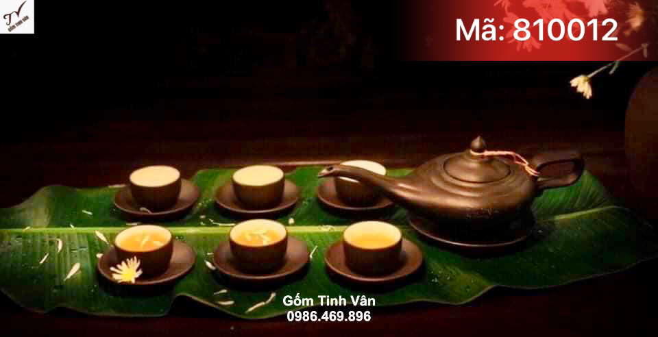 Bộ bình trà gốm tử sa, mã 810102, dáng aladanh, in logo, quà tặng gốm sứ cao cấp, giá báo trên 100 bộ, gốm bát tràng tinh vân