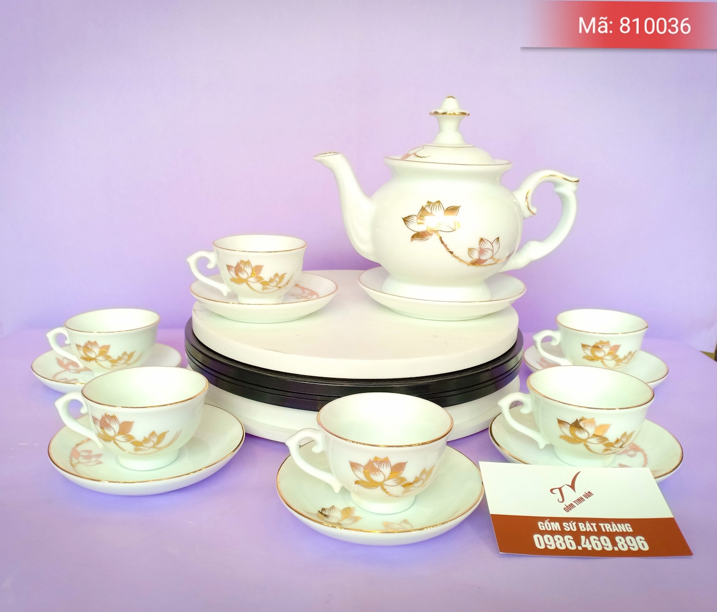 Bộ bình trà in logo, quà tặng gốm sứ, mã 810036, vẽ vàng kim