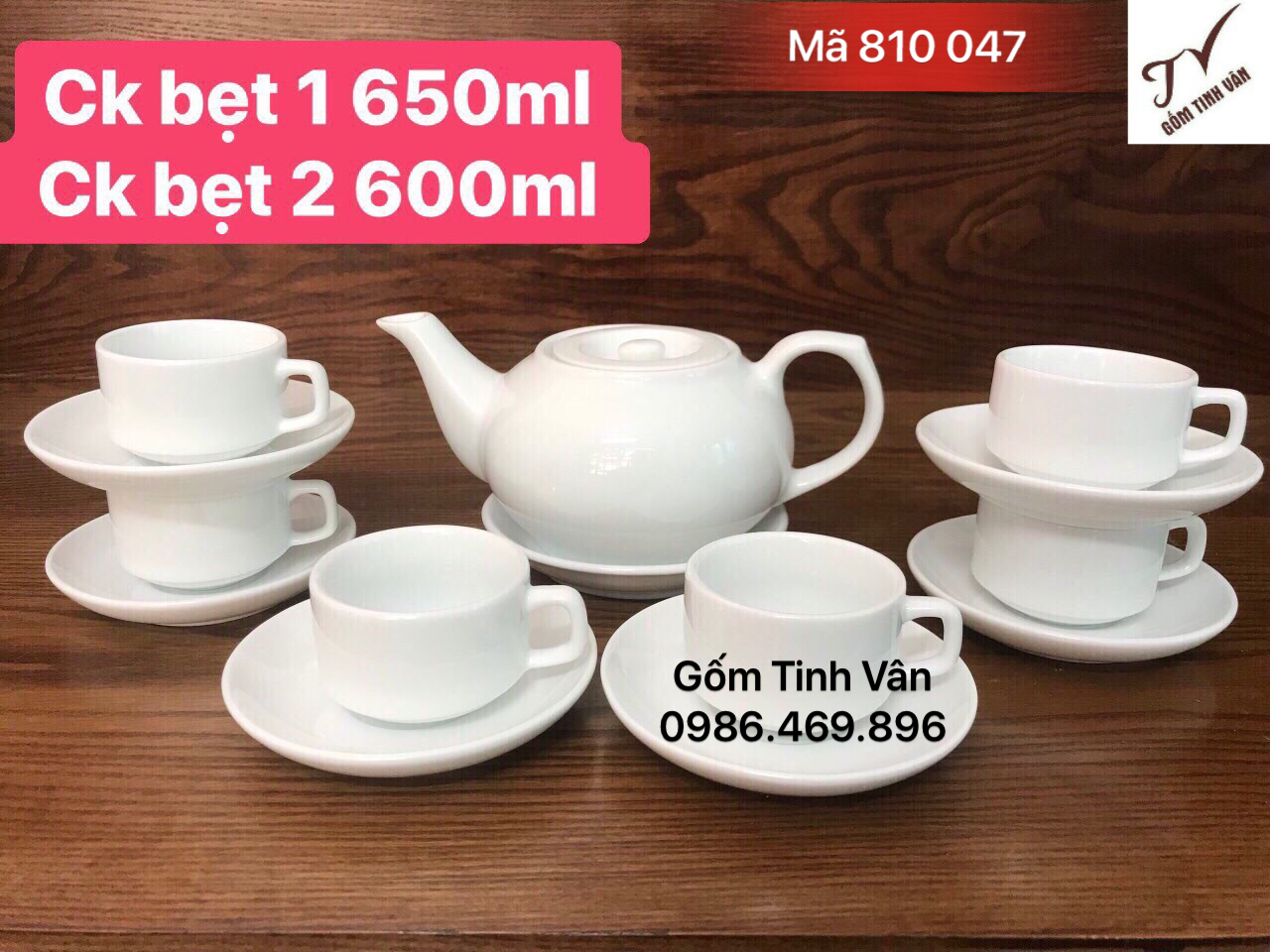 Bộ bình trà men trắng, mã 810047, dáng ck bẹt, dung tích 600 - 650ml, in logo, quà tặng tết 2020, gốm tinh vân bát tràng