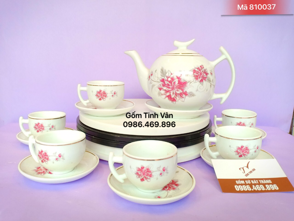 Bộ bình trà in logo, mã 810037, quà tặng gốm sứ, bát tràng tinh vân