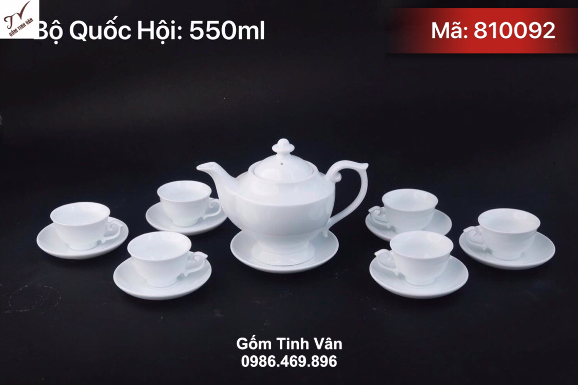 Bộ bình trà dáng quốc hội, mã 810092, dung tích 550ml, giá báo trên 100 bộ, sứ trắng cao cấp, quà tặng gốm sứ cao cấp