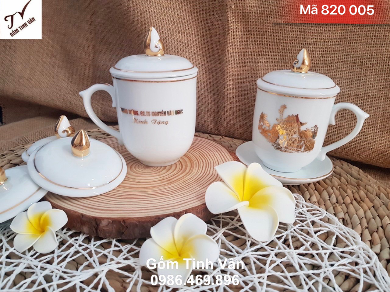 Ly sứ chóp lửa vẽ vàng kim, mã 820005, in logo, hình ảnh, quà tặng gốm sứ sang trọng, đẳng cấp, dung tích 300 ml, quà tặng hội nghị, gốm bát tràng, tinh vân, giá báo cho 100 cái trở lên