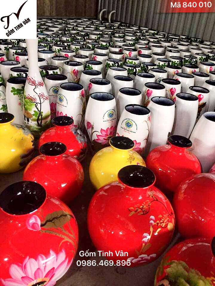 Bình hút lộc, bình bông, mã 840010, gốm sơn mài, in logo quà tặng tết, 8/3, 20/10, hội nghị, sự kiện, gốm sứ bát tràng, tinh vân