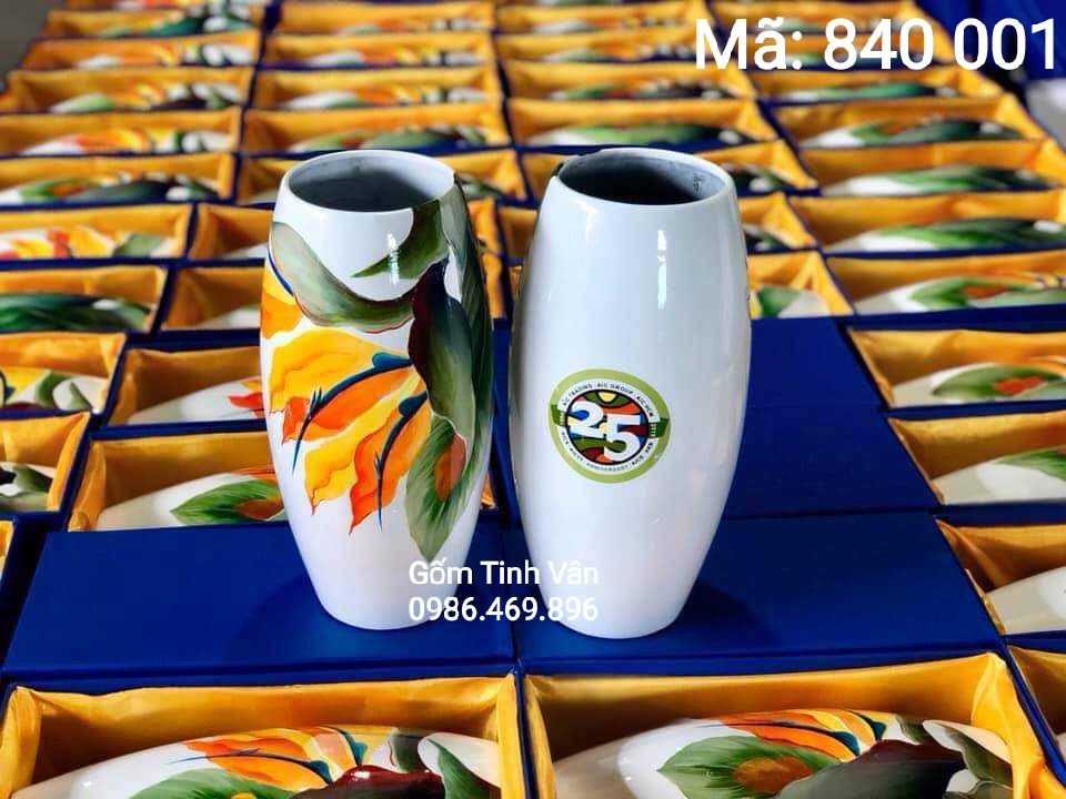 Lọ hoa gốm sơn mài, mã 840001, in logo, quà tặng, cao 30 cm, gốm bát tràng, tinh vân