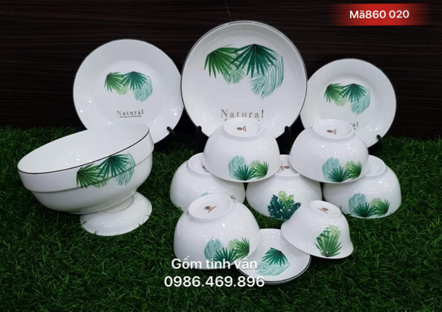 Bộ bát chén đĩa in logo, mã 860020, vẽ hoa văn, quà tặng gốm sứ, bát tràng, tinh vân