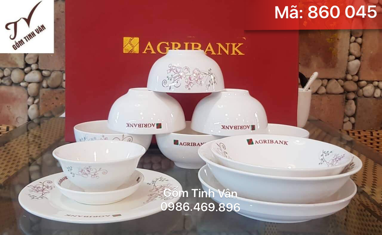 Bộ tô chén đĩa quà tặng, mã 860045, men trắng, vẽ hoa văn sang trọng, tặng khách hàng, in logo giá rẻ, gốm bát tràng, tinh vân