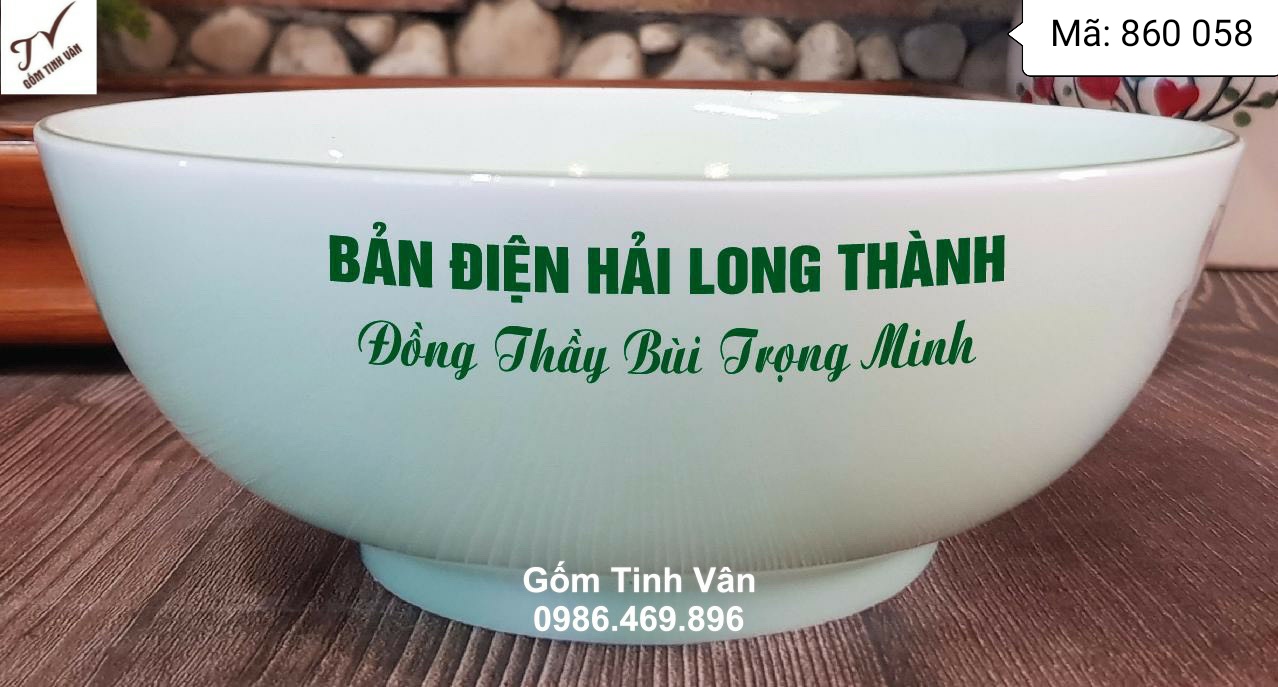 Tô canh men trắng in logo, quà tặng, mã 860058, đk 16 cm, gốm sứ bát tràng tinh vân cao cấp, quà khuyến mại