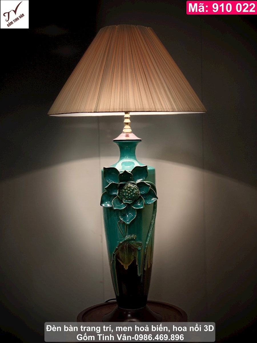 Video 10 mẫu đèn bàn trang trí nội thất, mã 910022, men xanh hoả biến, hoa văn đắp nổi 3D cao cấp, cao 55-65 cm, gốm bát tràng tinh vân, giá 1.6-2.5 tr