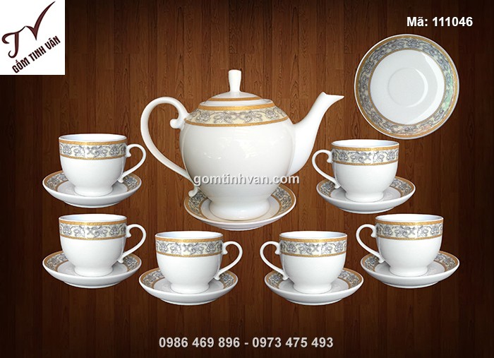Bộ ấm chén trắng dáng bưởi - 111046