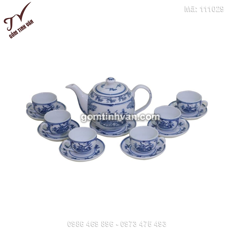 Bộ ấm chén dáng minh long vẽ chùa - 111029