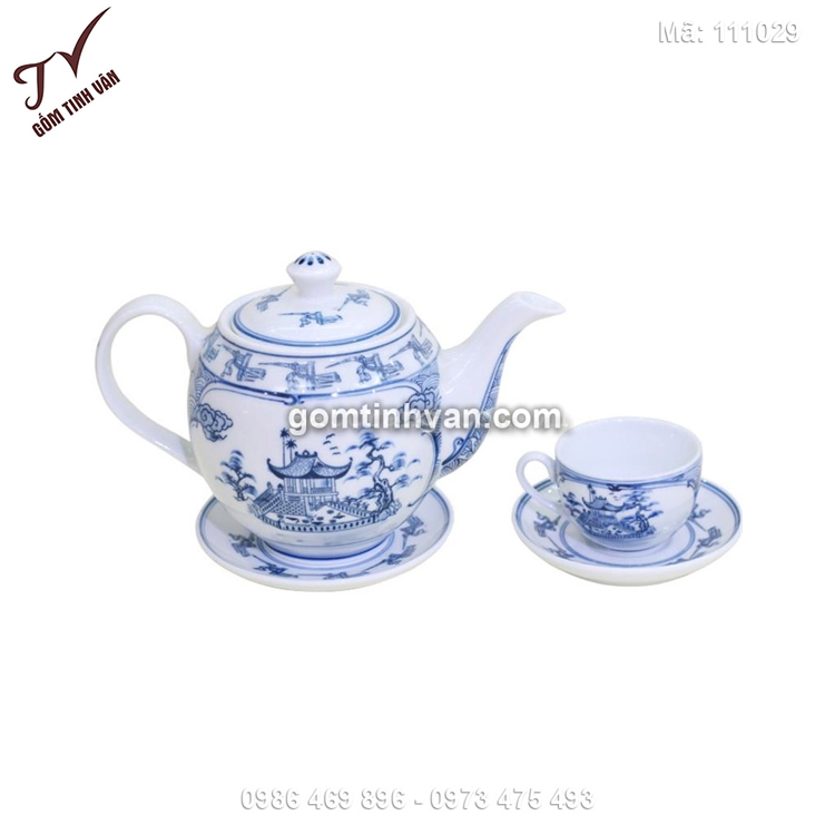 Bộ ấm chén dáng minh long vẽ chùa - 111029