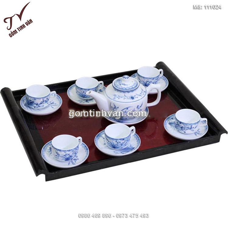 Bộ ấm chén vẽ hoa lan kèm khay - 111024