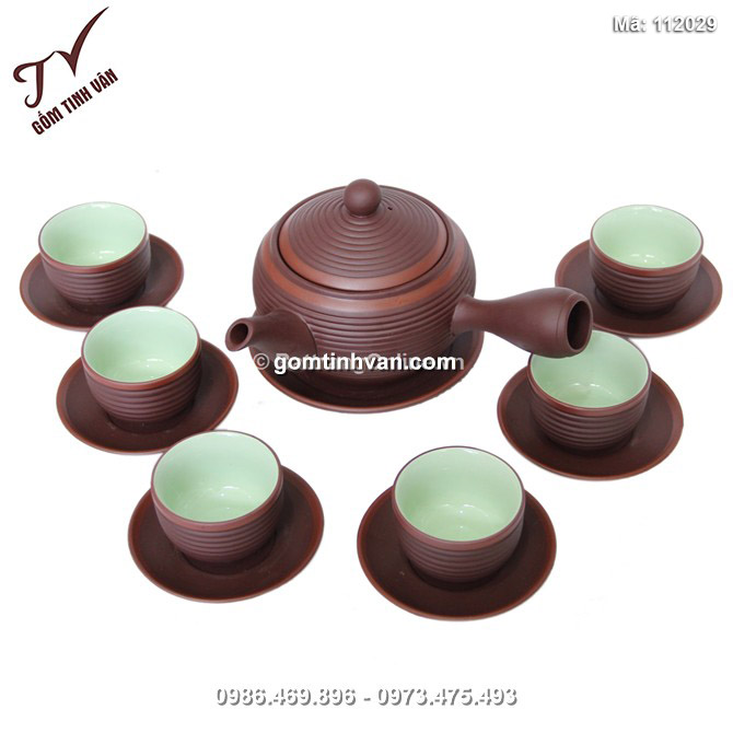 Bộ ấm chén gốm tử sa ngấn nâu đỏ - 112029