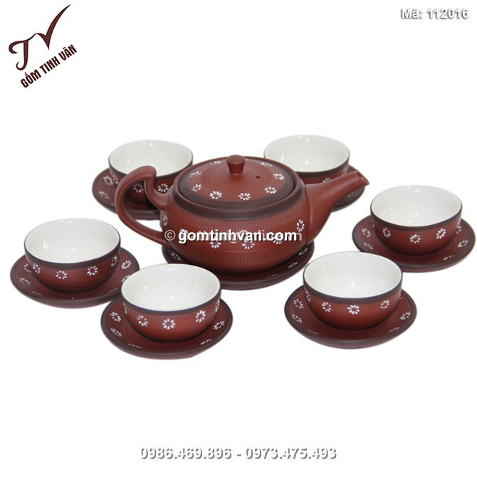 Bộ ấm chén gốm tử sa sao trắng - 112016