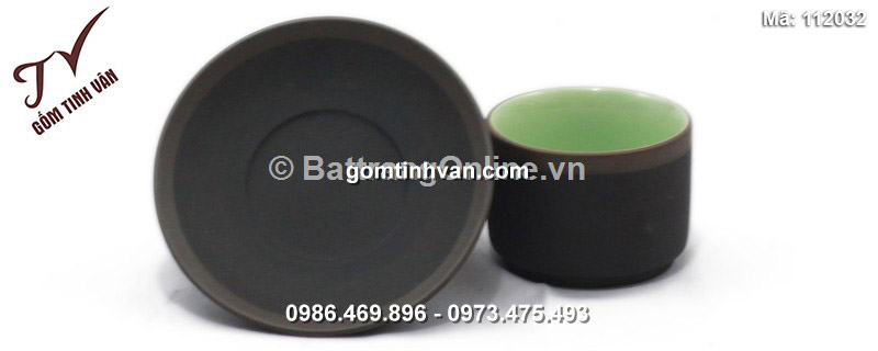 Bộ ấm chén tử sa xanh - chỉ tím - lòng xanh - 112031