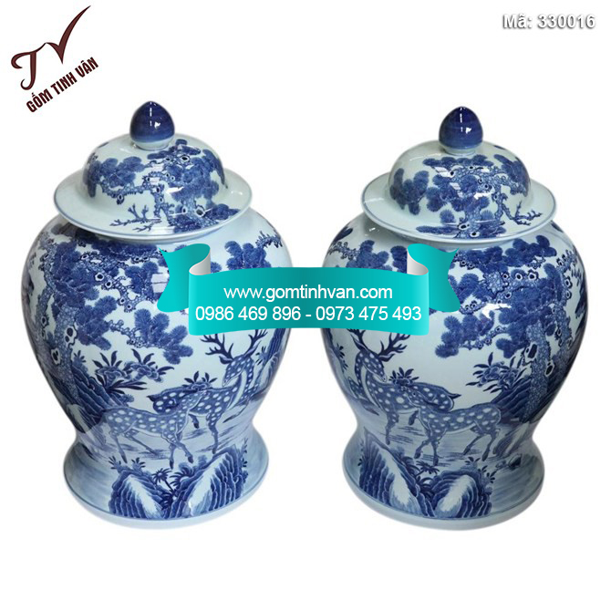 Chóe tài lộc vẽ tùng lộc men lam cổ 20 lít - 330016