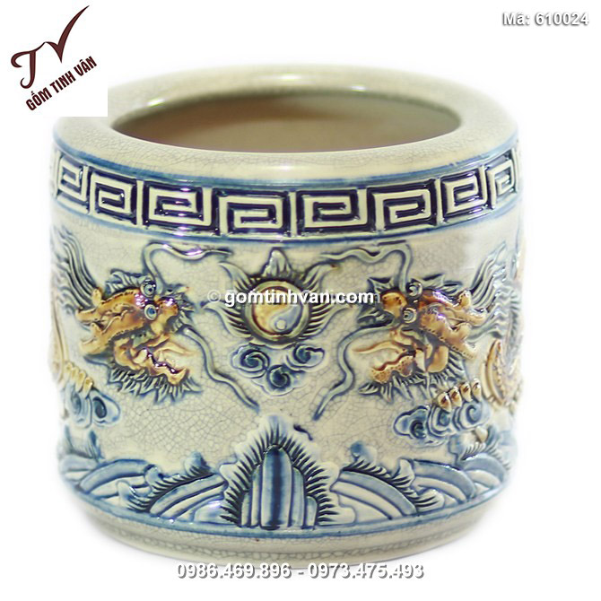 Bát hương Rồng nổi - men rạn cổ - đường kính 14 - cao 12 cm - 610024