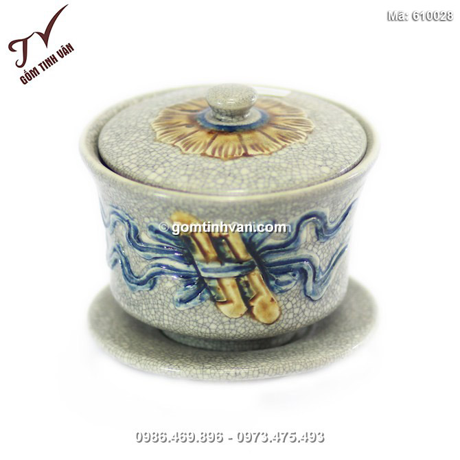 Bát nắp cuốn thư số 2 - men rạn cổ - 610028