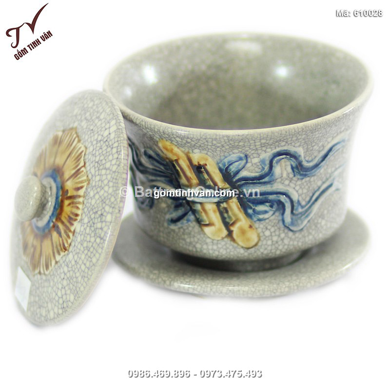 Bát nắp cuốn thư số 2 - men rạn cổ - 610028