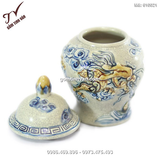 Chóe mini Rồng nổi số 5 - men rạn cổ - cao 16 cm - 610021