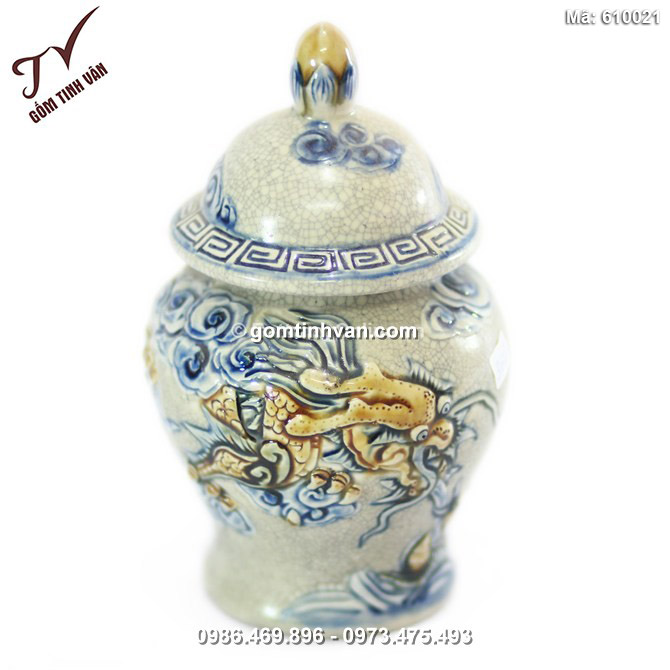 Chóe mini Rồng nổi số 5 - men rạn cổ - cao 16 cm - 610021