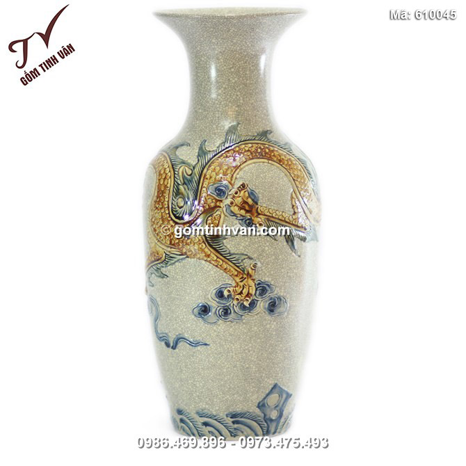  Lọ lộc bình Rồng nổi - men rạn - cao 30 cm - 610045