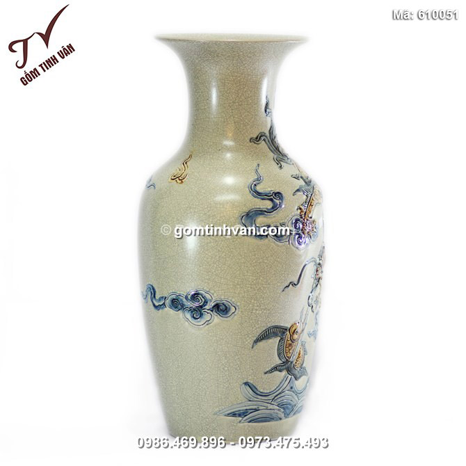 Lọ lộc bình rồng nổi - men rạn cổ - cao 45 cm - 610051