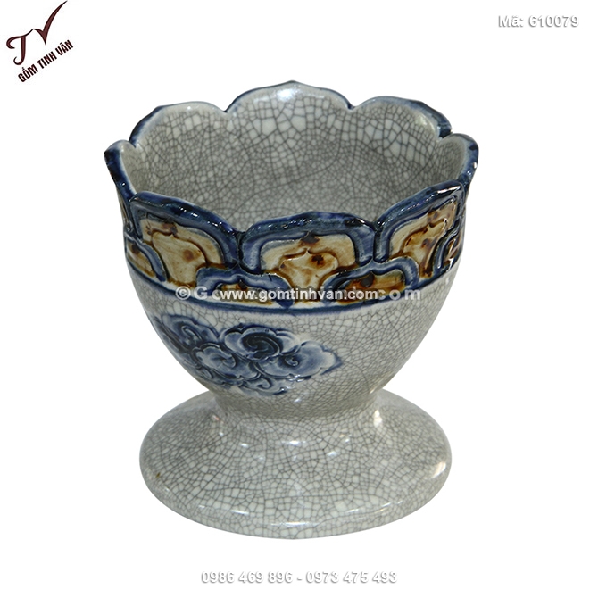 Ly cắm phật thủ men rạn cổ đắp nổi - 610079