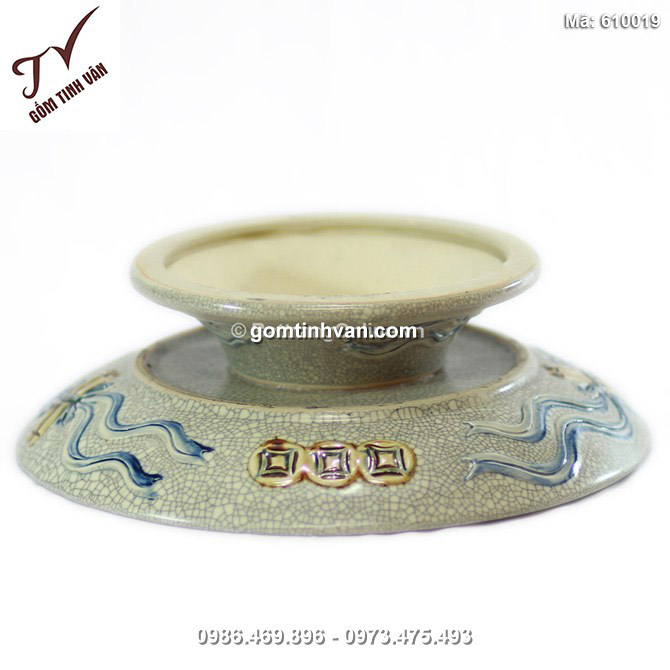 Mâm bồng Rồng Phượng - men rạn cổ - đường kính 19 cm - 610019