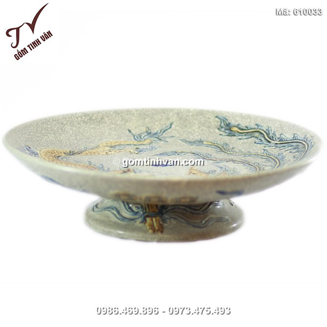 Mâm bồng Rồng Phượng - men rạn cổ - đường kính 23 cm - 610033