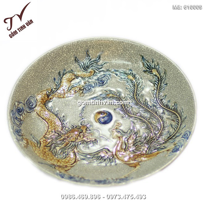 Mâm bồng Rồng Phượng - men rạn cổ - đường kính 30 cm - 610009