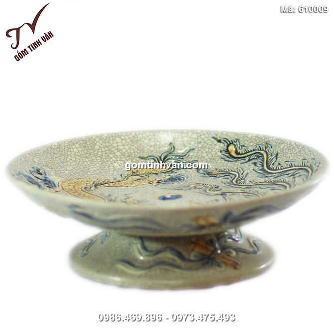 Mâm bồng Rồng Phượng - men rạn cổ - đường kính 30 cm - 610009