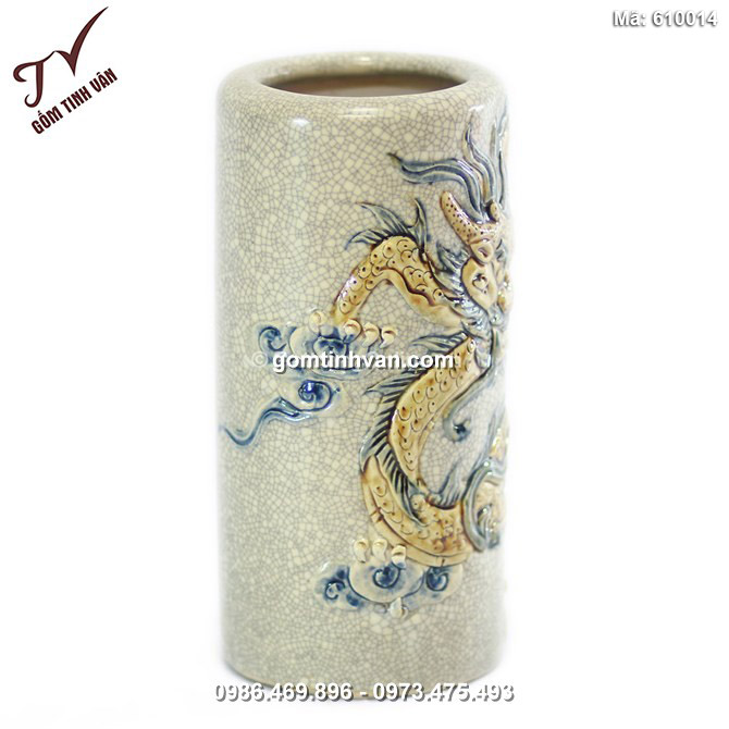 Ống hương Rồng nổi - men rạn cổ - đường kính 8 - cao 17 cm - 610014