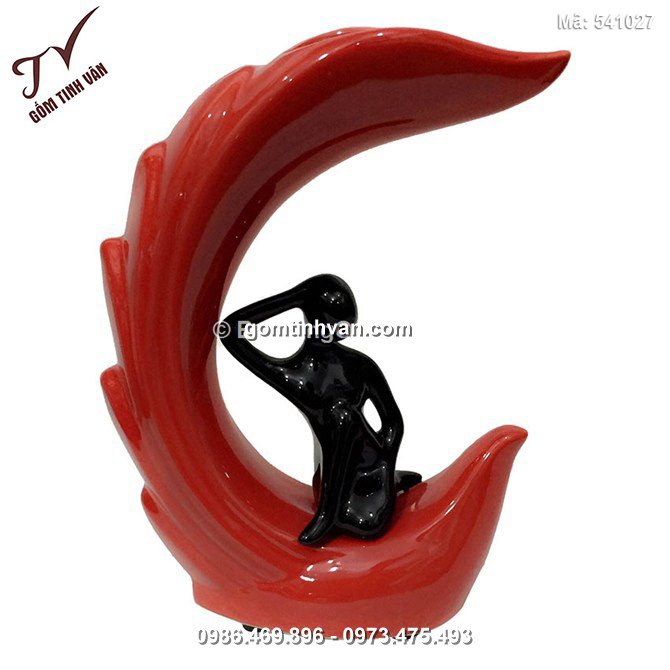 Lọ hoa trang trí đỏ phối đen - 51027