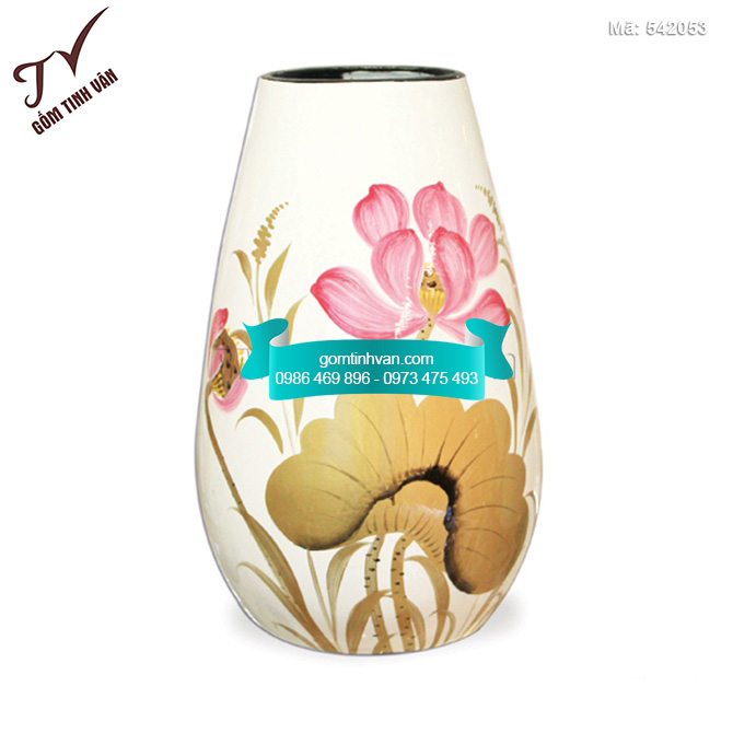 Bình hoa sơn mài dáng giọt nước vẽ hoa sen - 542053