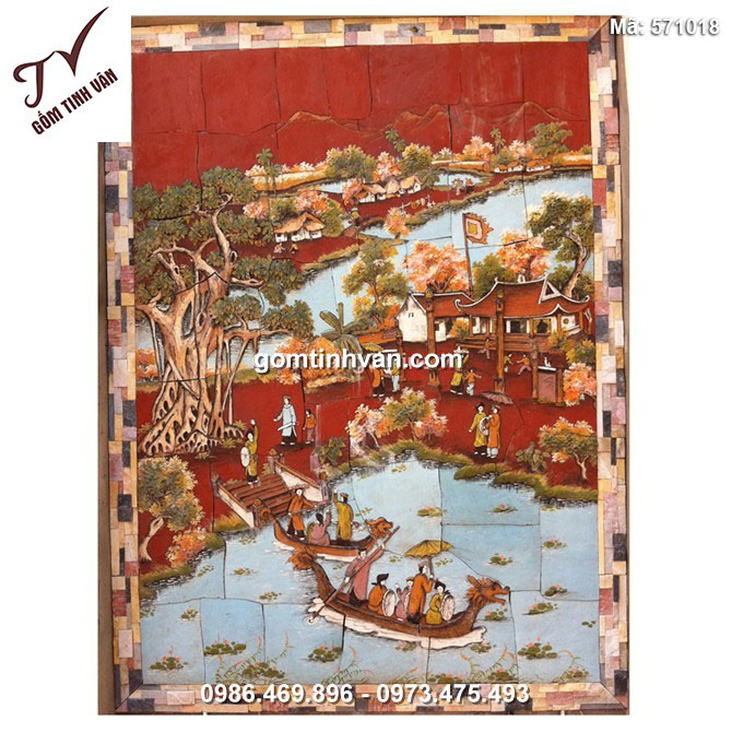 Tranh gốm ghép đắp nổi vẽ cảnh hát quan họ - 571018