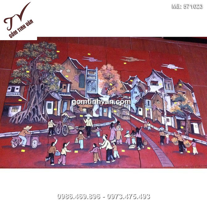 Tranh gốm ghép đắp nổi vẽ cảnh phố cổ - 571023
