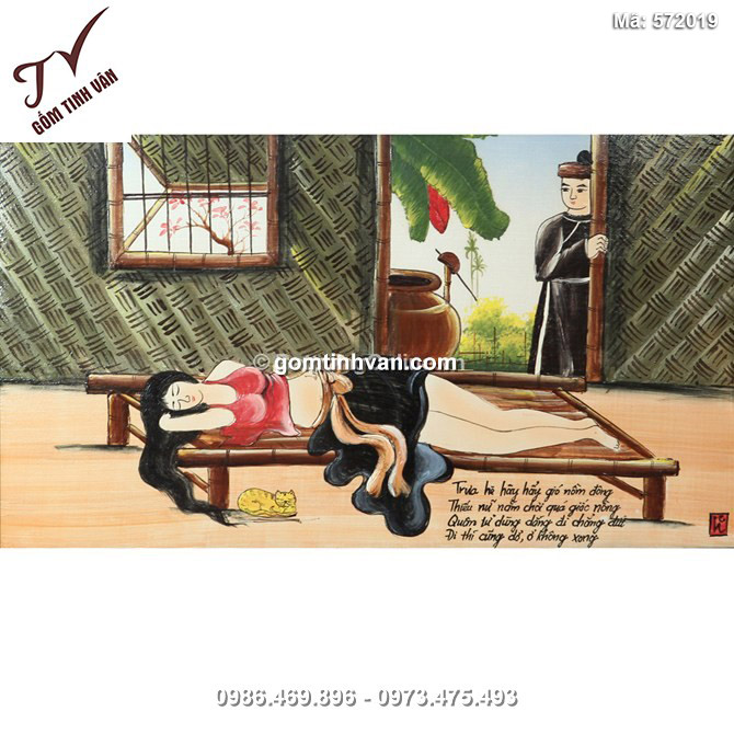 Tranh vẽ cảnh Cô Gái Ngủ Trưa - cao 52cm, rộng 89cm - 572019