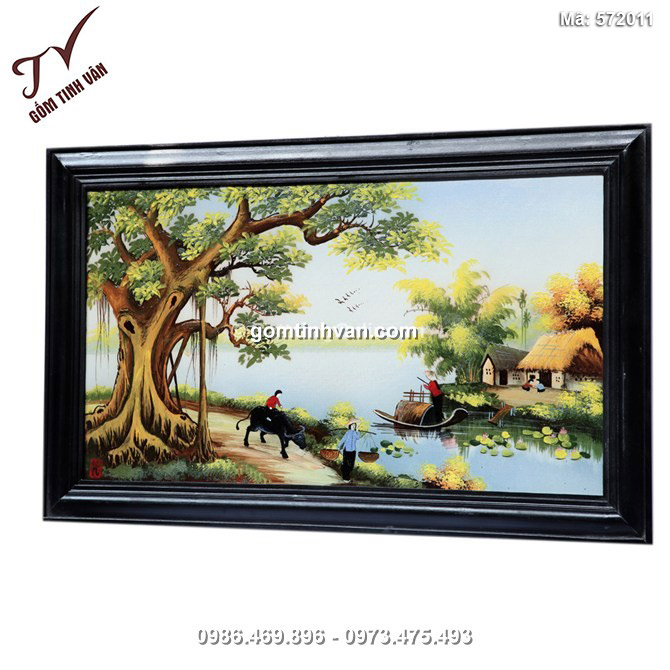 Tranh Vẽ Cảnh Đồng Quê - Cao 42Cm, Rộng 66Cm - 572011, 5.7.2 Tranh Sứ Vẽ  Trơn, Gốm Sứ Tinh Vân-Gốm Sứ Bát Tràng: Gốm Sứ Tinh Vân - Gốm Sứ Bát Tràng  Cao Cấp