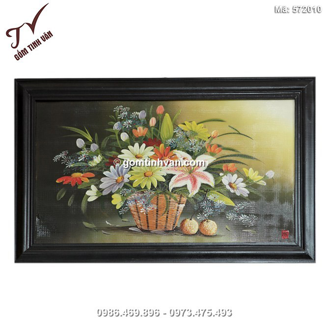 Tranh vẽ cảnh giỏ hoa - cao42cm, rộng 66cm - 572010