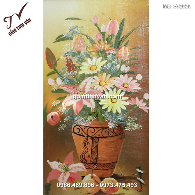 Tranh vẽ cảnh Hoa Ly Cúc - cao 66cm, rộng 42cm - 572020