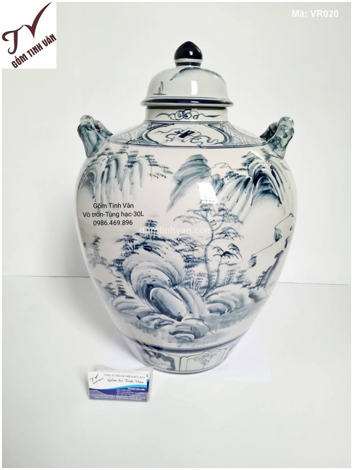 Vò rượu hoa văn vẽ tùng hạc 30 lít - VR020