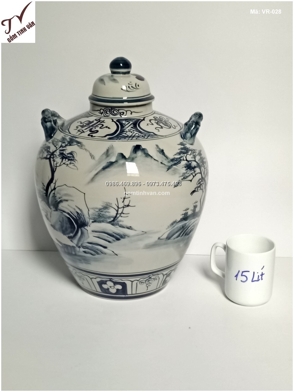 Vò sứ ngâm rượu cảnh Sông Núi (15L) - VR028